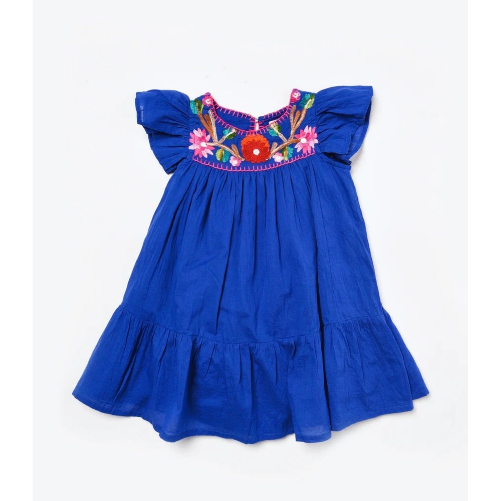 Roller Rabbit Girls Zulu Embroidery Aimee Dress Blue Cotton Ruffle Dress Size 4β